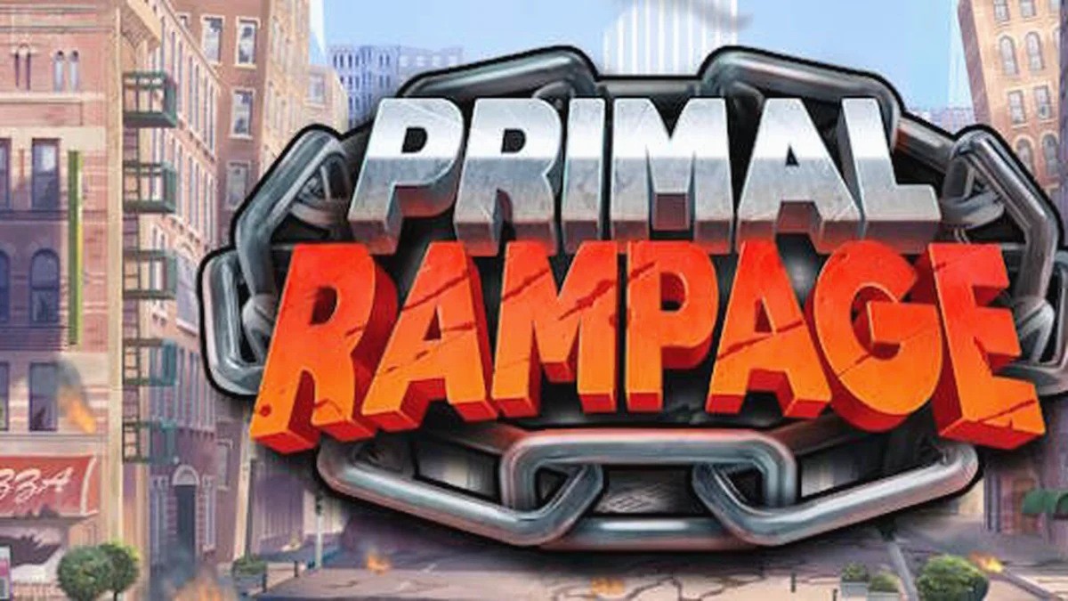 Pemandangan hutan lebat dengan simbol kera Korrak dalam game Primal Rampage